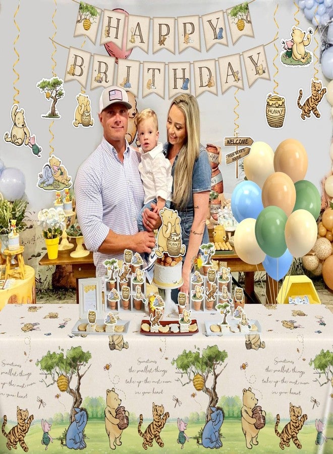 Heboland 192pcs Winnie Birthday Decorations, Vintage Pooh Bear Plates Napkins Cups Forks Tablecloth Balloons Banner Hanging Swirls Cupcake Toppers for Boy Girl Party Supplies 25 Guests - Image 3