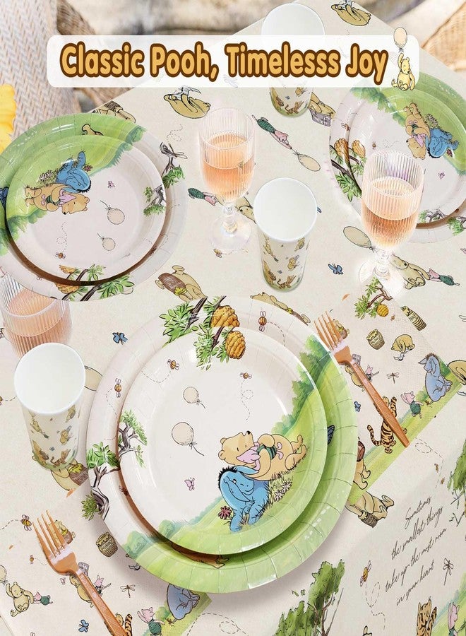 Heboland 192pcs Winnie Birthday Decorations, Vintage Pooh Bear Plates Napkins Cups Forks Tablecloth Balloons Banner Hanging Swirls Cupcake Toppers for Boy Girl Party Supplies 25 Guests - Image 4