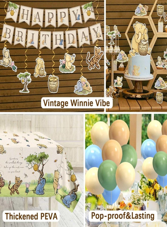 Heboland 192pcs Winnie Birthday Decorations, Vintage Pooh Bear Plates Napkins Cups Forks Tablecloth Balloons Banner Hanging Swirls Cupcake Toppers for Boy Girl Party Supplies 25 Guests - Image 5