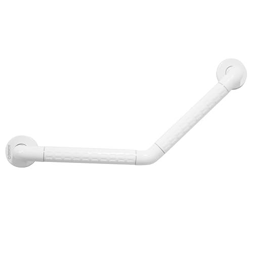 Rehamo 60° Angled Nylon Stainless Steel Grab Bar for Bathroom Safety | Wall Mounted Toilet Hand Support with Textured Anti-Slip Grip | Heavy Duty Elderly & Senior Safety Rail 30x30cm - Image 1