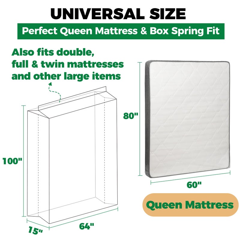 Storage Standard Queen Mattress Bags for Moving & Storage - Heavy Duty Thick 4mil Reusable Bag Mattresses Covering, Waterproof Plastic Perfect Bed Fit - Clear, 100 Ã— 64 x 15 Inches - Image 3