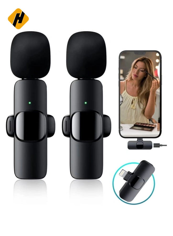 HuHa 2 PCS Professional Wireless Lavalier Microphone for iPhone iPad only, Cordless Bluetooth Lapel Microphone for YouTube/Facebook Live Stream, TikTok Vlog  - Image 1