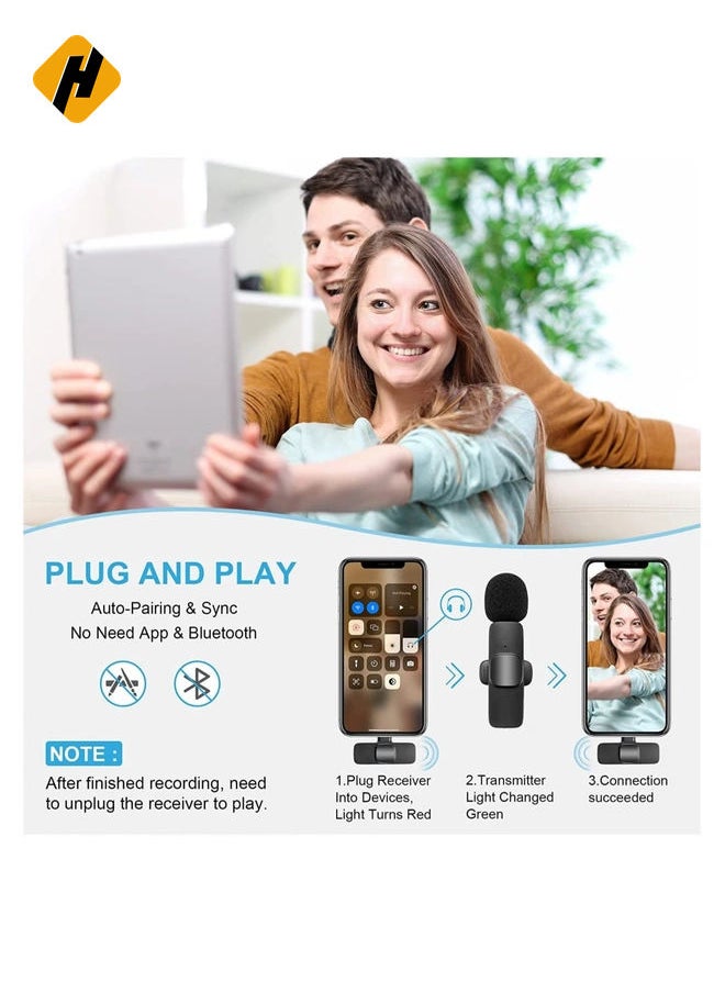 HuHa 2 PCS Professional Wireless Lavalier Microphone for iPhone iPad only, Cordless Bluetooth Lapel Microphone for YouTube/Facebook Live Stream, TikTok Vlog  - Image 2