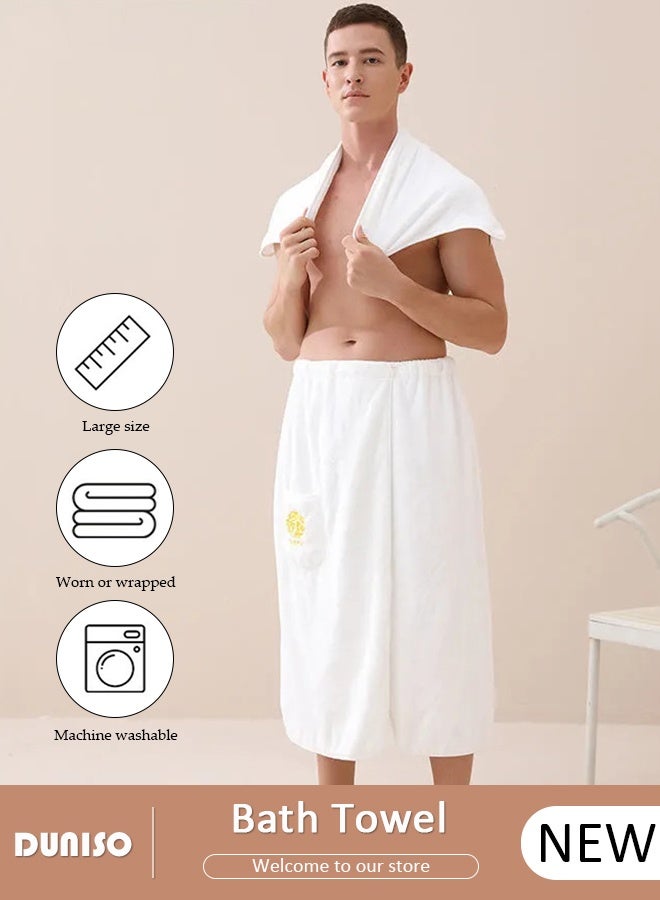 DUNISO روب استحمام للرجال مع جيب قابل للتعديل من منشفة الساونا القابلة للارتداء، منشفة استحمام ماصة للماء سريعة الجفاف من الألياف الدقيقة - Image 1