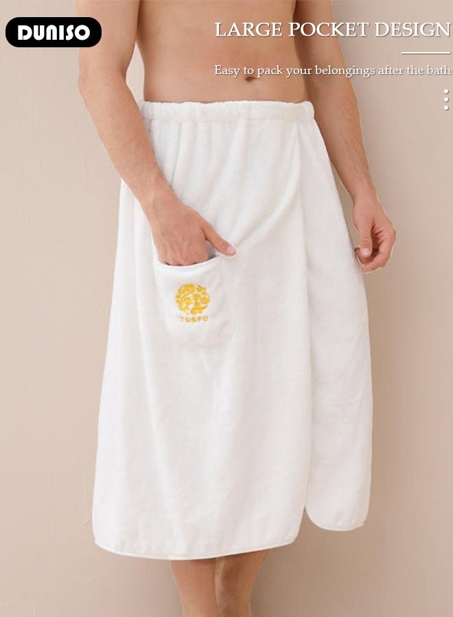 DUNISO روب استحمام للرجال مع جيب قابل للتعديل من منشفة الساونا القابلة للارتداء، منشفة استحمام ماصة للماء سريعة الجفاف من الألياف الدقيقة - Image 3