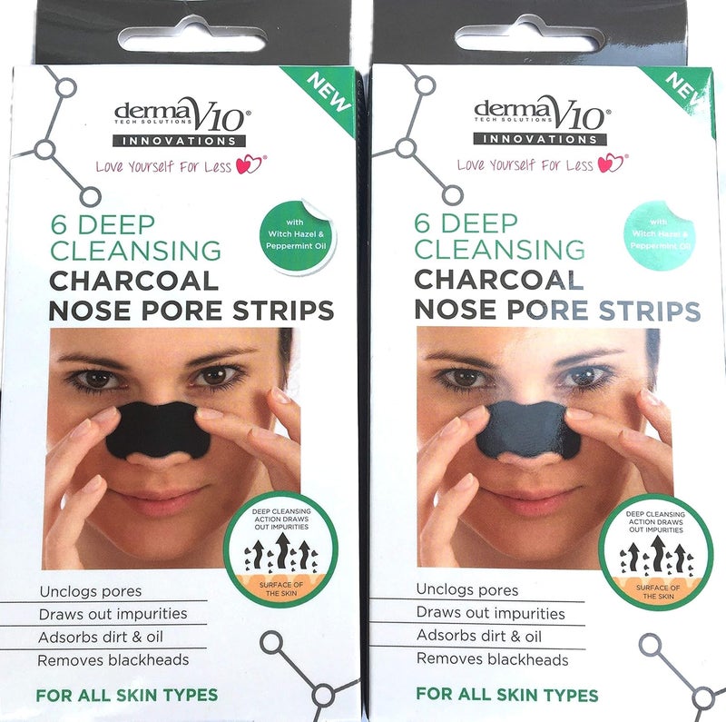 Derma V10 Deep Cleansing Charcoal Nose Pore Strips Blackhead Removal Twin
