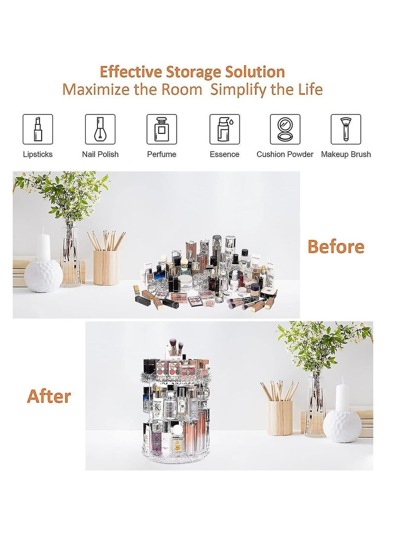 جينزي منظم مكياج دوار | حقيبة تخزين فاخرة دوارة 360 درجة | منظم أكريليك شفاف لتخزين مستحضرات التجميل والحمام، للعطور، وأدوات التجميل، والمكياج، وأحمر الشفاه، والفرش - Image 2