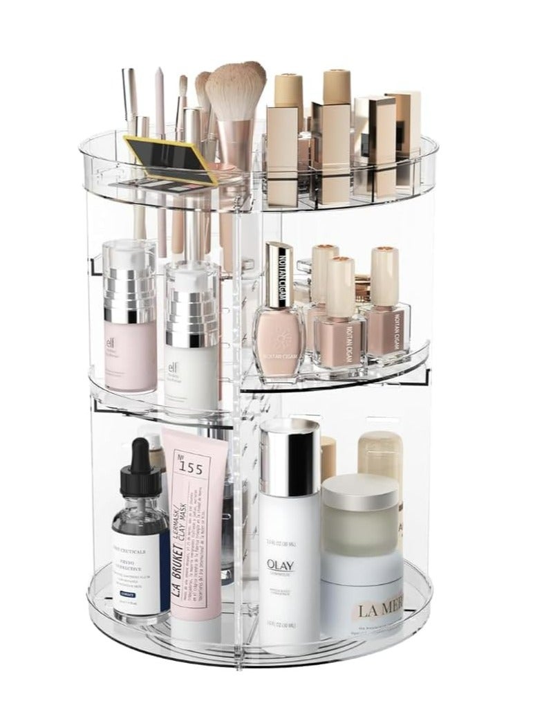 جينزي منظم مكياج دوار | حقيبة تخزين فاخرة دوارة 360 درجة | منظم أكريليك شفاف لتخزين مستحضرات التجميل والحمام، للعطور، وأدوات التجميل، والمكياج، وأحمر الشفاه، والفرش - Image 1