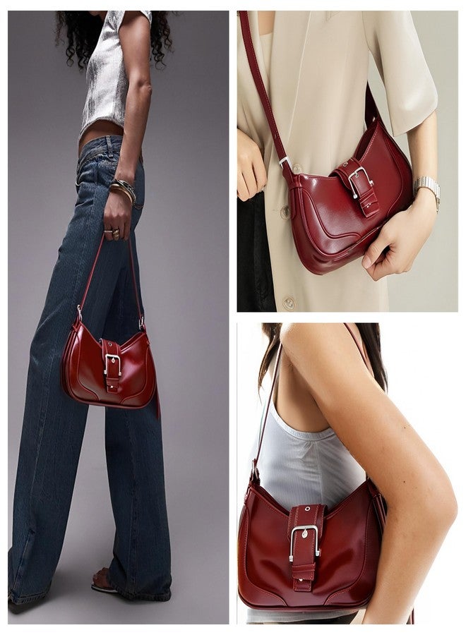 Ayliss Shoulder Bag for Women Red Purse Y2k Top Handle Bag Burgundy Purse Vegan Leather Tote Handbag Clutch Hobo Studded Clutch (Red) - Image 5