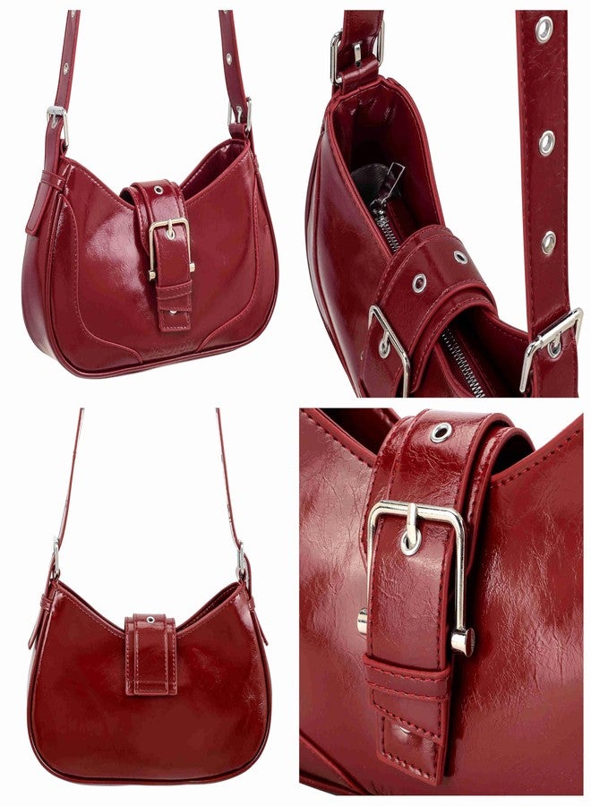 Ayliss Shoulder Bag for Women Red Purse Y2k Top Handle Bag Burgundy Purse Vegan Leather Tote Handbag Clutch Hobo Studded Clutch (Red) - Image 4