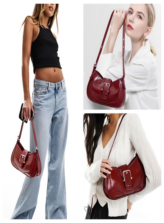 Ayliss Shoulder Bag for Women Red Purse Y2k Top Handle Bag Burgundy Purse Vegan Leather Tote Handbag Clutch Hobo Studded Clutch (Red) - Image 3