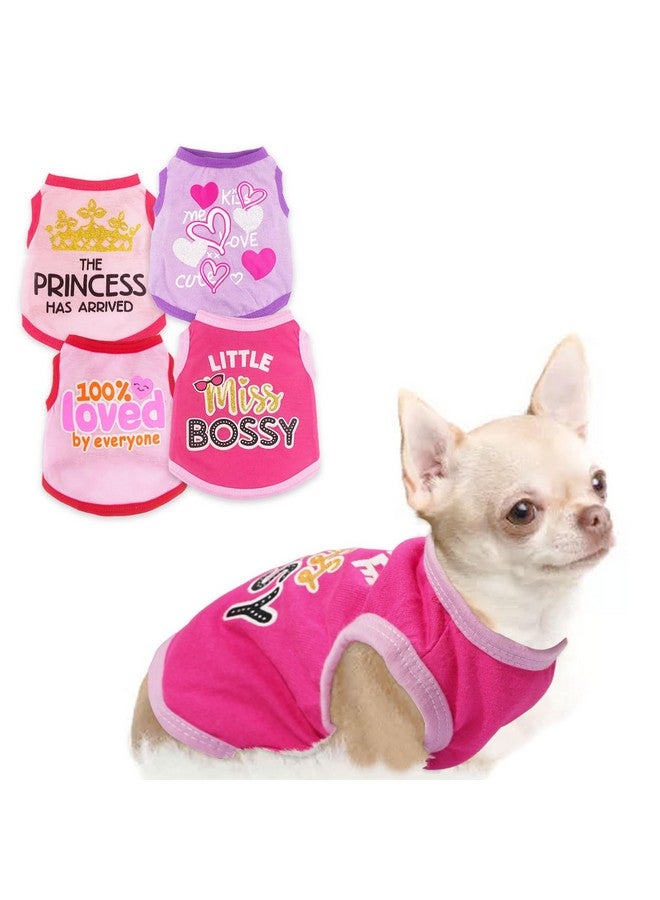 4 Pieces Dog Clothes for Small Dogs Girl Chihuahua Clothes Cute Pink Puppy Shirts Soft Small Puppy Shirts Shih Tzu Clothe Teacup Dog Costume Pet Cat Outfit Clothing for Xs - Image 1