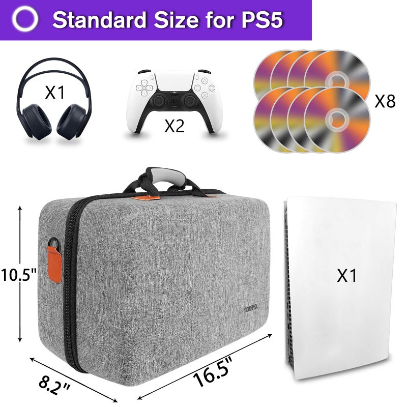 Yorepek حقيبة حمل صلبة YOREPEK متوافقة مع PS5 و PS5 Pro، حقيبة حماية للسفر مناسبة لإصدار بلاي ستيشن 5 الرقمي، وحدة التحكم، وحدات التحكم، سماعة الرأس وملحقات الألعاب، رمادي - Image 3