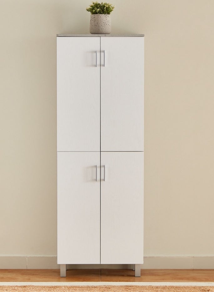 Home Box رف أحذية طويل متعدد الأغراض مكون من 24 زوجًا من باتارا مع 4 أبواب و7 أرفف 33 × 168.4 × 60 سم خشب هندسي أبيض/رمادي  - Image 3