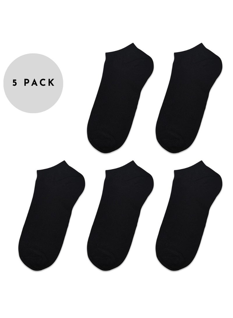 ALLKING Bravo Cotton Ladies 5 Pairs Sports Sneaker Length Socks - Special Design for Sneaker & Running Workout - Free Size, Pack Of 5 (Black)  - Image 1