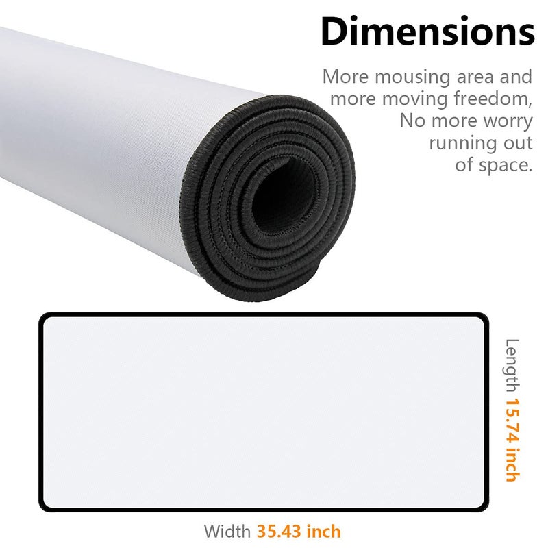 Qisan Large Gaming Mouse Pad Extended Mouse Pad -35.43x15.74x0.15 inch with Stitched Edge Heavy|Thick, Foldable Mat for Desktop,Laptop,Non-Slip Rubber Base Keyboard Mat for Game Players-White - Image 2