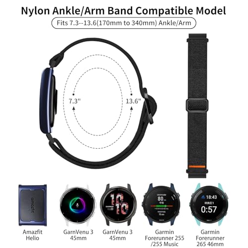 Zspoly 22mm Nylon Sport Ankle/Arm Band Compatible with Amazfit Helio Strap, Elastic Braided Bicep Band Replacement for Garmin Venu 3/Venu 2/Vivoactive 4/Forerunner 255 265/Galaxy Watch 3 45mm 46mm - Image 2