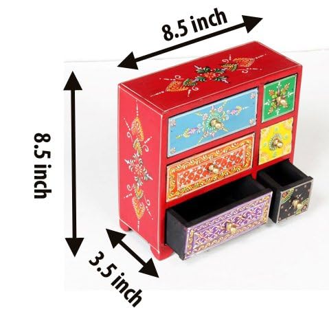 Universal Art Wooden Chest with 6 Drawers | Multi-Storage Antique Handpainted Ceramic Organizer/cabinet for Home, living room, Hall, Office| for Spices, Jewelry,Trinkets (Multicolor- 8.5x3.5x8.5 Inch) - Image 2