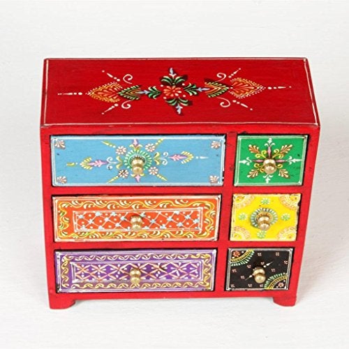 Universal Art Wooden Chest with 6 Drawers | Multi-Storage Antique Handpainted Ceramic Organizer/cabinet for Home, living room, Hall, Office| for Spices, Jewelry,Trinkets (Multicolor- 8.5x3.5x8.5 Inch) - Image 5