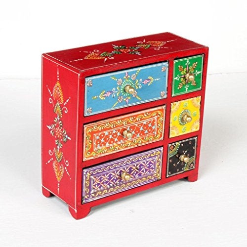 Universal Art Wooden Chest with 6 Drawers | Multi-Storage Antique Handpainted Ceramic Organizer/cabinet for Home, living room, Hall, Office| for Spices, Jewelry,Trinkets (Multicolor- 8.5x3.5x8.5 Inch) - Image 3