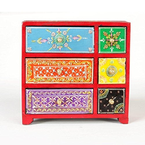 Universal Art Wooden Chest with 6 Drawers | Multi-Storage Antique Handpainted Ceramic Organizer/cabinet for Home, living room, Hall, Office| for Spices, Jewelry,Trinkets (Multicolor- 8.5x3.5x8.5 Inch) - Image 1
