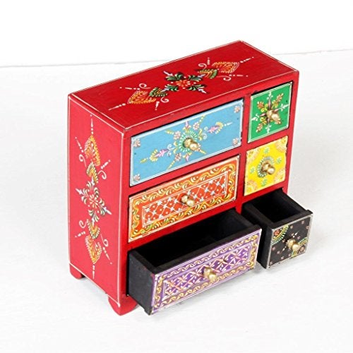 Universal Art Wooden Chest with 6 Drawers | Multi-Storage Antique Handpainted Ceramic Organizer/cabinet for Home, living room, Hall, Office| for Spices, Jewelry,Trinkets (Multicolor- 8.5x3.5x8.5 Inch) - Image 4