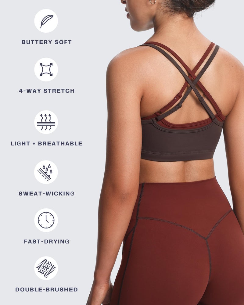 Aoxjox Women's Workout Sports Bras Takes Two Bra High Impact Training Fitness Running Yoga Crop Tank (Mulch/Rum Raisin, Large) - Image 4