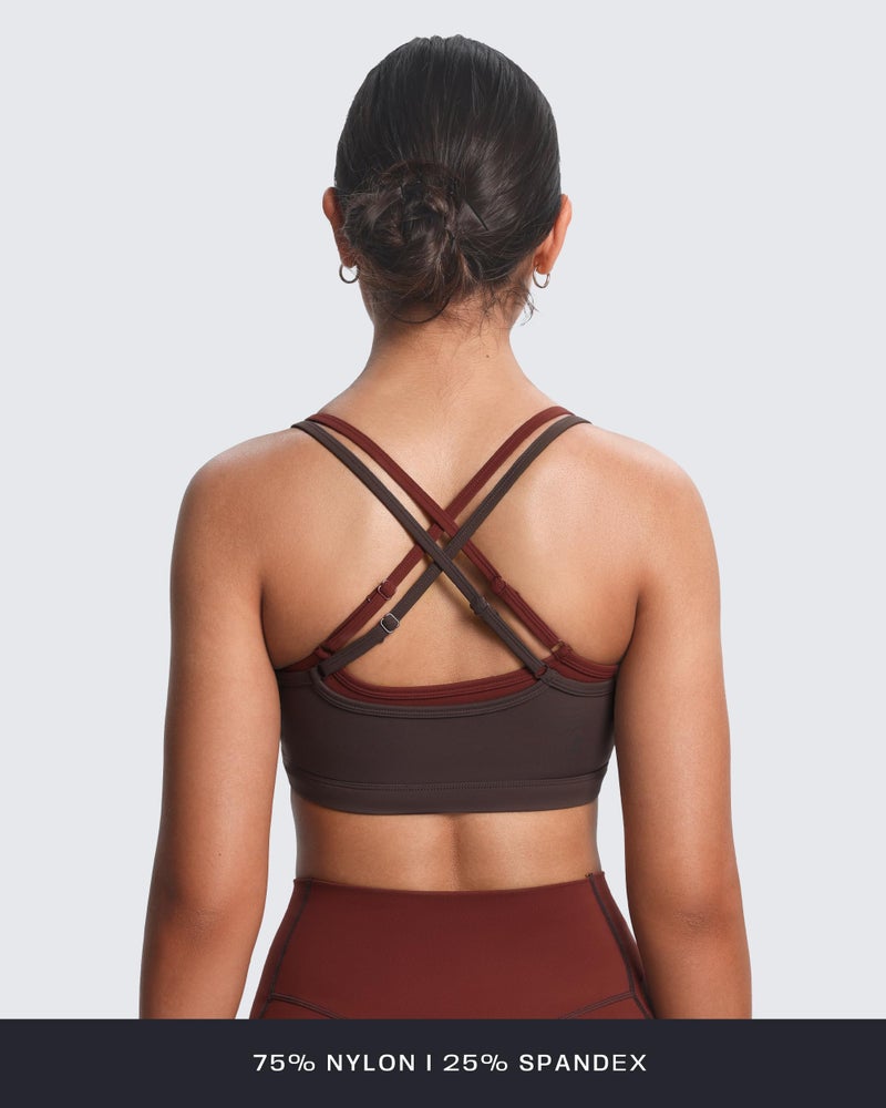 Aoxjox Women's Workout Sports Bras Takes Two Bra High Impact Training Fitness Running Yoga Crop Tank (Mulch/Rum Raisin, Large) - Image 3
