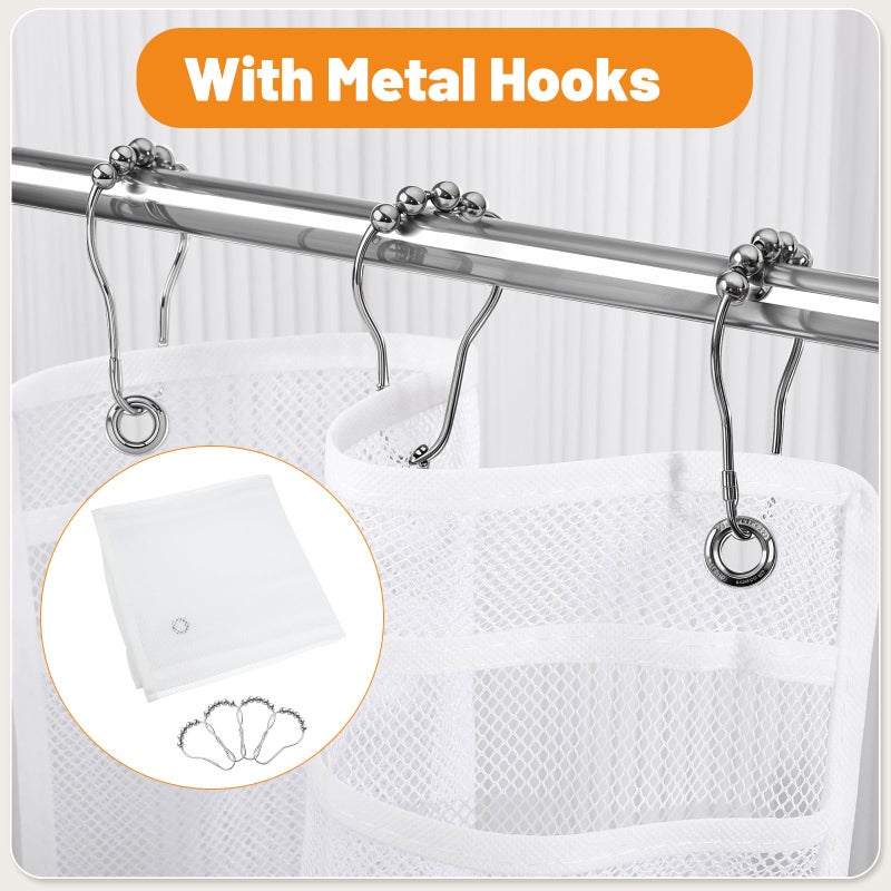 Dntorx 2 Pack Mesh Shower Hanging Caddy, 7 Pockets Hanging Shower Organizer with Metal Loop, Portable Bathroom Bag for Shampoo, Body Wash, Soap, and Cruise Ship Essentials - Image 4