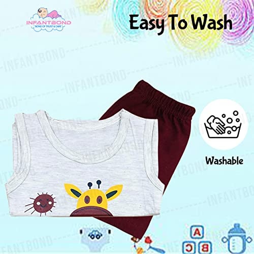 Infantbond Unisex-Child Cotton Printed Sleeveless T-Shirt and Short Clothing Set (6-9 Months, Giraffe Set), Grey - Image 4