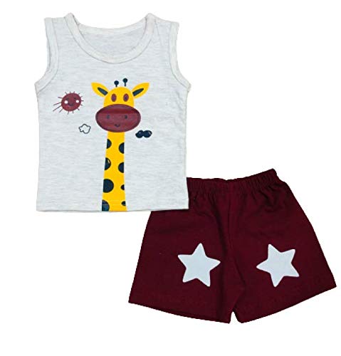Infantbond Unisex-Child Cotton Printed Sleeveless T-Shirt and Short Clothing Set (6-9 Months, Giraffe Set), Grey - Image 1