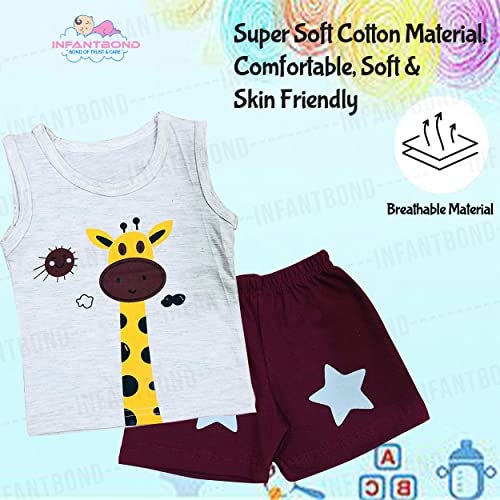 Infantbond Unisex-Child Cotton Printed Sleeveless T-Shirt and Short Clothing Set (6-9 Months, Giraffe Set), Grey - Image 5
