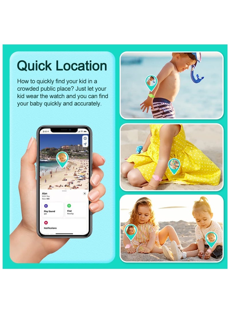 SYOSI - 2 Pack Airtag Bracelet for Kids Waterproof Silicone Wristband Full Case Cover for Apple Airtag Holder Anti Lost Watch Band Hidden Accessories for Toddler Child Strap Pink And Green - Image 1