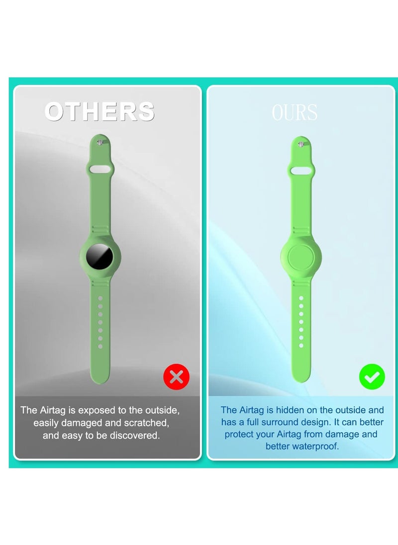 SYOSI - 2 Pack Airtag Bracelet for Kids Waterproof Silicone Wristband Full Case Cover for Apple Airtag Holder Anti Lost Watch Band Hidden Accessories for Toddler Child Strap Pink And Green - Image 1