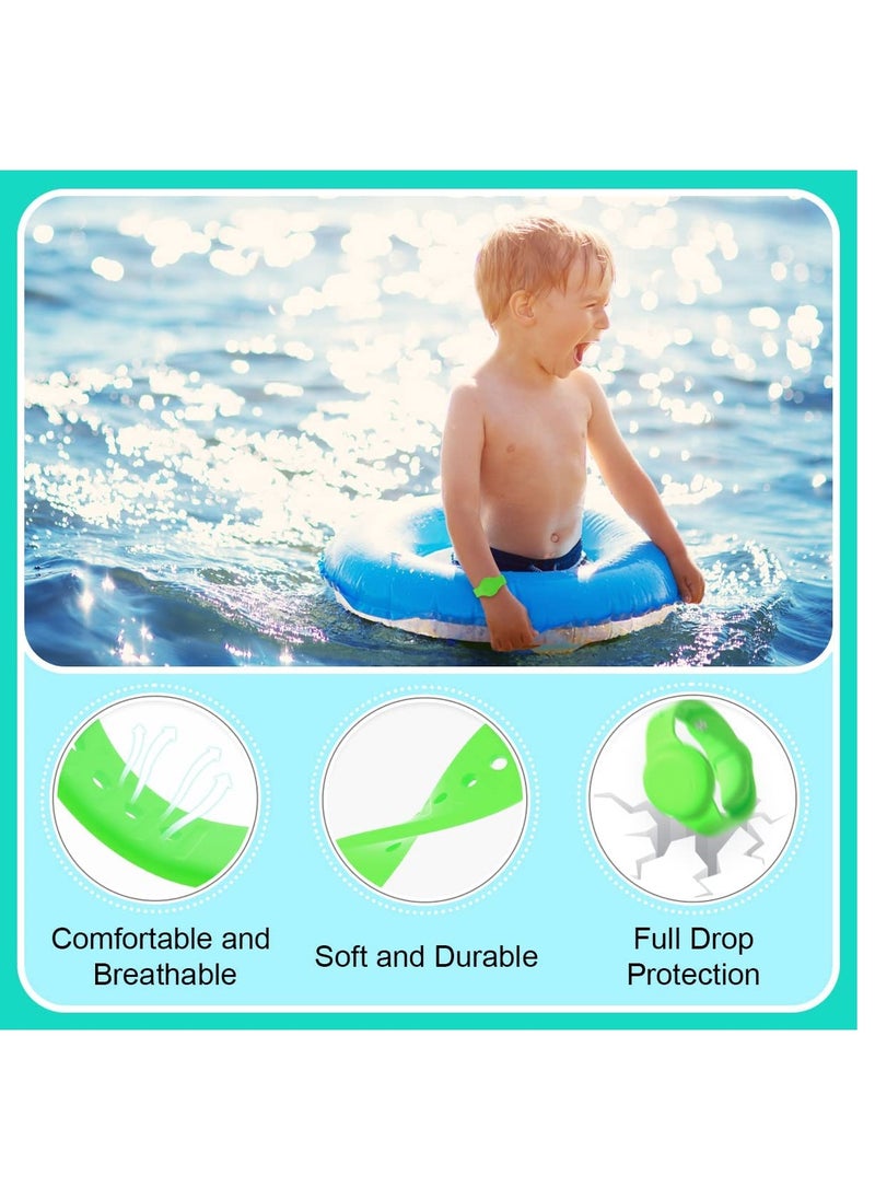 SYOSI - 2 Pack Airtag Bracelet for Kids Waterproof Silicone Wristband Full Case Cover for Apple Airtag Holder Anti Lost Watch Band Hidden Accessories for Toddler Child Strap Pink And Green - Image 1