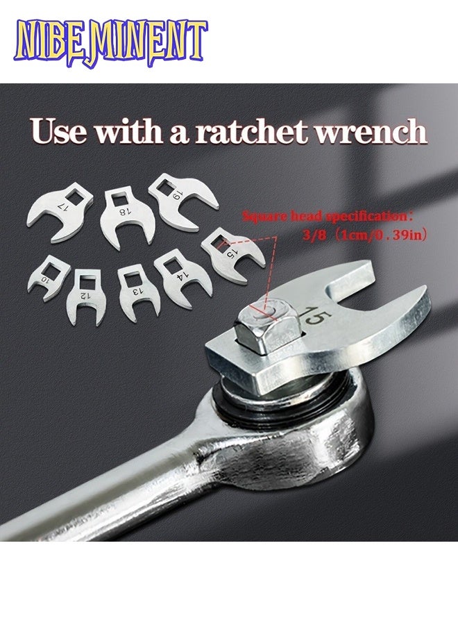 NIBEMINENT 8Pcs 3/8 Inch Drive Crowfoot Open End Wrench Head Set, Interchangeable Metric 10-19mm Crow Foot Wrench Heads, Replaceable Open Wrench Tool for Ratchet Handle, Automotive Repair Mechanical Maintenance Tools - Image 2