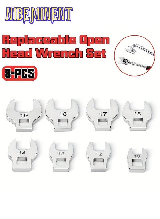NIBEMINENT 8Pcs 3/8 Inch Drive Crowfoot Open End Wrench Head Set, Interchangeable Metric 10-19mm Crow Foot Wrench Heads, Replaceable Open Wrench Tool for Ratchet Handle, Automotive Repair Mechanical Maintenance Tools - Image 4