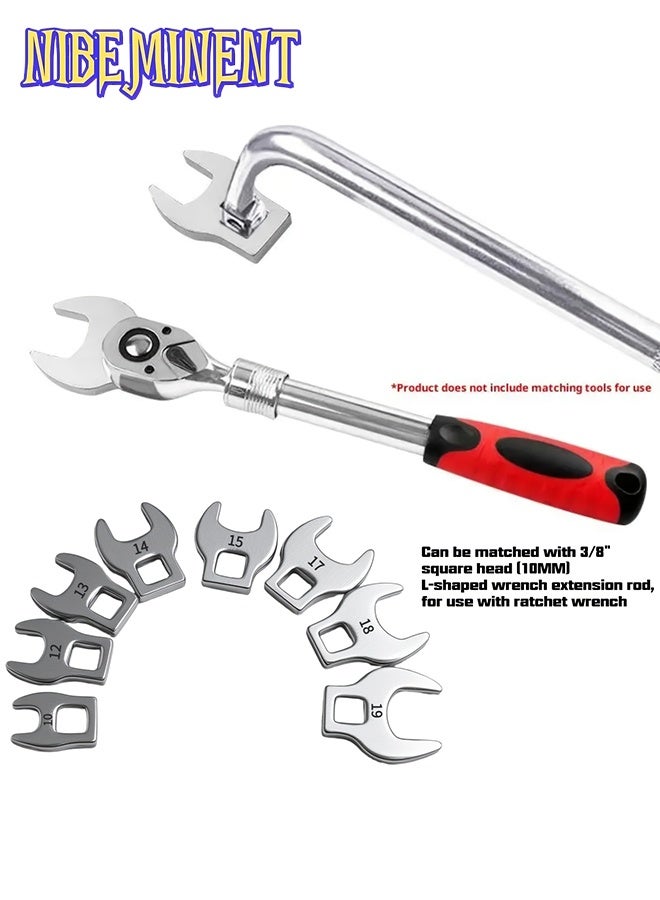 NIBEMINENT 8Pcs 3/8 Inch Drive Crowfoot Open End Wrench Head Set, Interchangeable Metric 10-19mm Crow Foot Wrench Heads, Replaceable Open Wrench Tool for Ratchet Handle, Automotive Repair Mechanical Maintenance Tools - Image 1