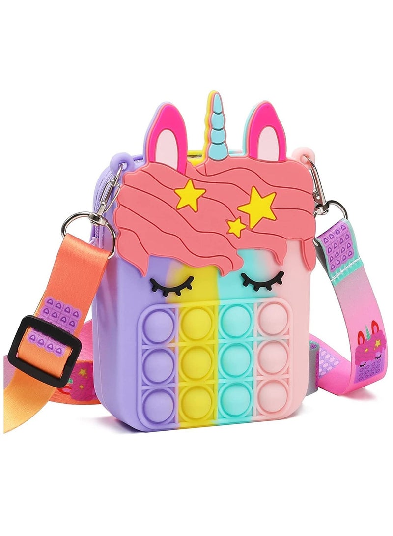 LEDIN Pop Shoulder Bag for Girls and Women, Big Pop Purse Bags, Lovely Sensory Silicone Cartoon Bag Toy for Students Kids (Style A) - Image 1