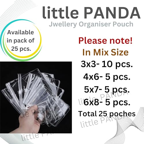 little PANDA PVC Pack of 25 Jewellery Storage Organizer Zip Lock Pouch for Cosmetic,Makeup,Travel Accessories,Stationary,Jewellery,Personal Care Product Organiser Transparent Clear Pouches (Mix size) - Image 2