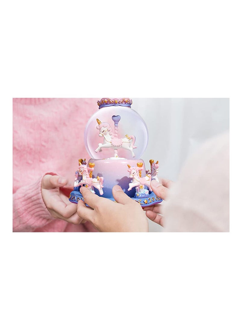 SYOSI Snow Globe Carousel Music Box with Color Changing LED Lights Plays 6 Songs Like Castle in The Sky Rotating 5 Horses Musical Birthday Gift for Kids Girls Women  - Image 4