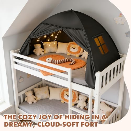 jiangcha Bed Tent Full Size for Girls & Boys - Indoor Privacy Toddler Sleeping Teepee with Blackout Design, Breathable Portable Bed Tent for Drafty Rooms, Cottage Floor Camping (Full Black) - Image 2