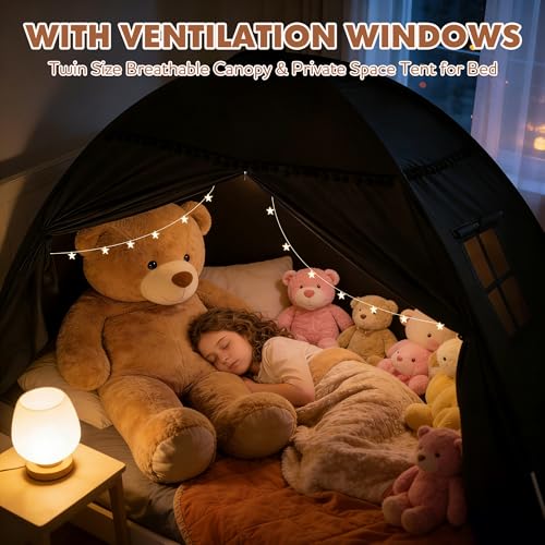 jiangcha Bed Tent Full Size for Girls & Boys - Indoor Privacy Toddler Sleeping Teepee with Blackout Design, Breathable Portable Bed Tent for Drafty Rooms, Cottage Floor Camping (Full Black) - Image 4