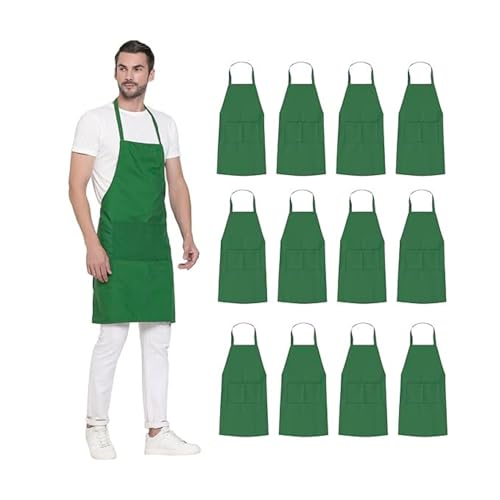 uniformer Apron for Men and Women | Durable & Stylish for Kitchen, Restaurant, Cafes | Ideal for Chefs, Bakers & Home Cooks | Easy to Clean | Unisex Design (Green_Pack of 12) - Image 1