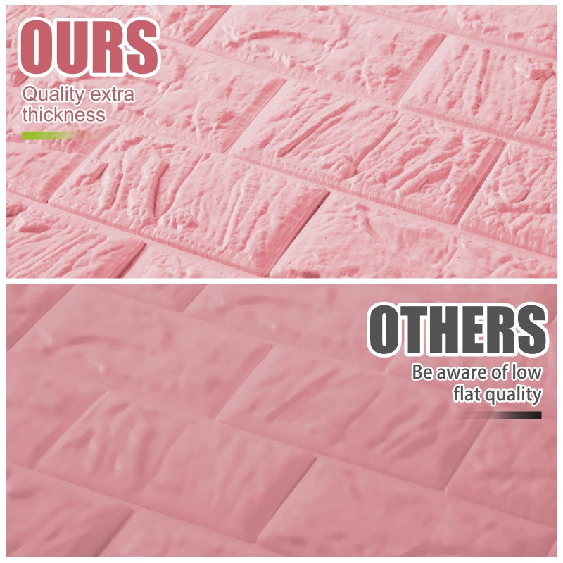 Tinlade 30 Pcs 28.81 Sq ft 3D Wall Panels Peel and Stick Foam Brick Wallpaper Printable Faux Brick Wall Panels Decorative Self Adhesive Tiles Waterproof(Elegant Pink) - Image 5