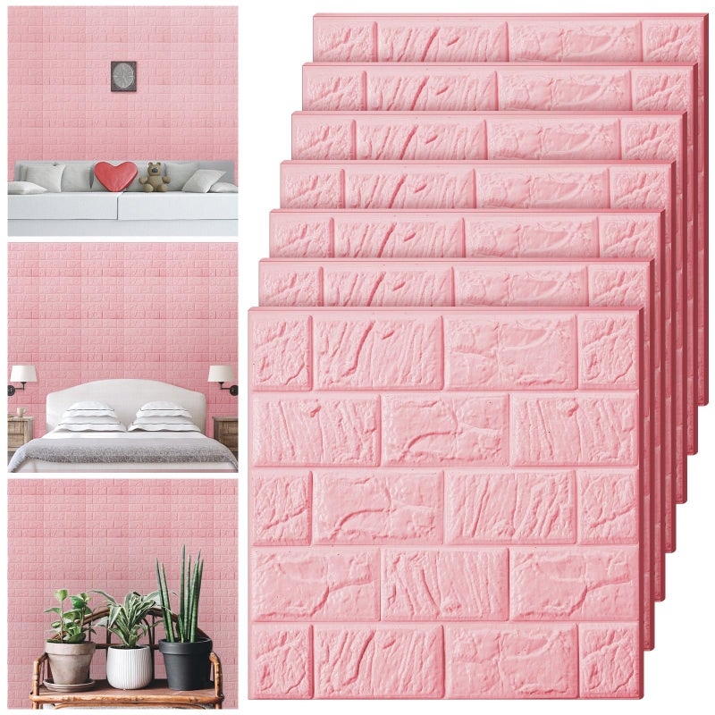 Tinlade 30 Pcs 28.81 Sq ft 3D Wall Panels Peel and Stick Foam Brick Wallpaper Printable Faux Brick Wall Panels Decorative Self Adhesive Tiles Waterproof(Elegant Pink) - Image 1