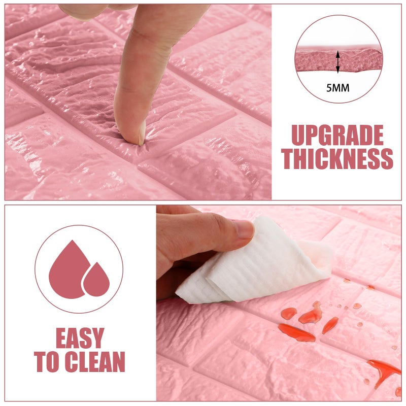 Tinlade 30 Pcs 28.81 Sq ft 3D Wall Panels Peel and Stick Foam Brick Wallpaper Printable Faux Brick Wall Panels Decorative Self Adhesive Tiles Waterproof(Elegant Pink) - Image 4