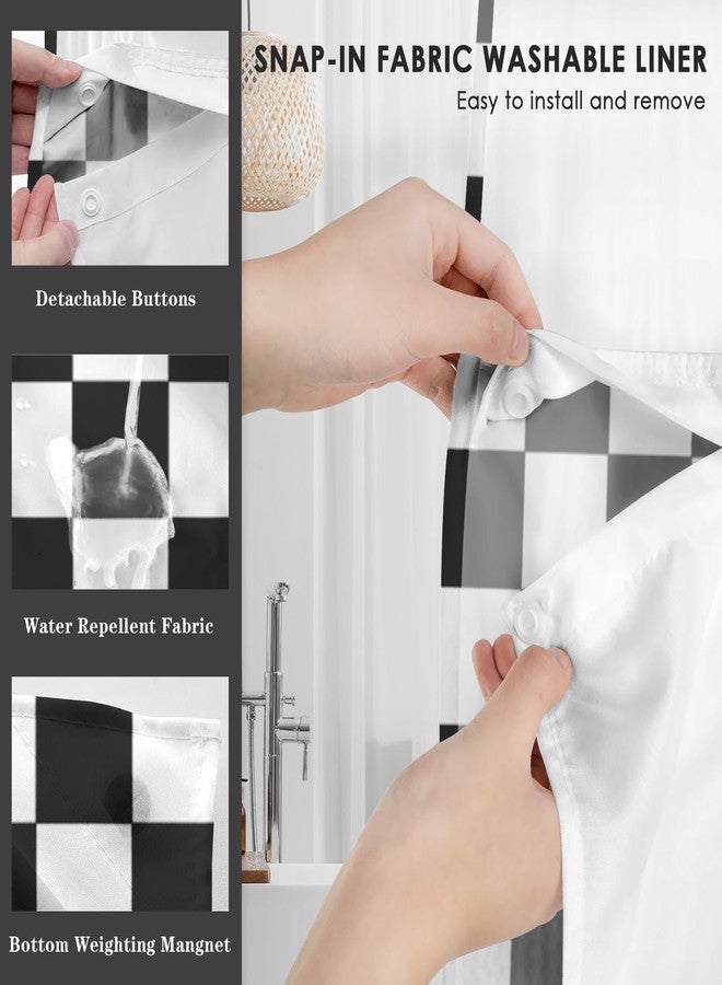 Nesphy No Hook Black Checkered Shower Curtain with Snap in Fabric Liner Set, Checkerboard Aesthetic Double Layers Waterproof Fabric with See Through Top Window Open Grommet Bath Curtain 71x74 Inch - Image 5