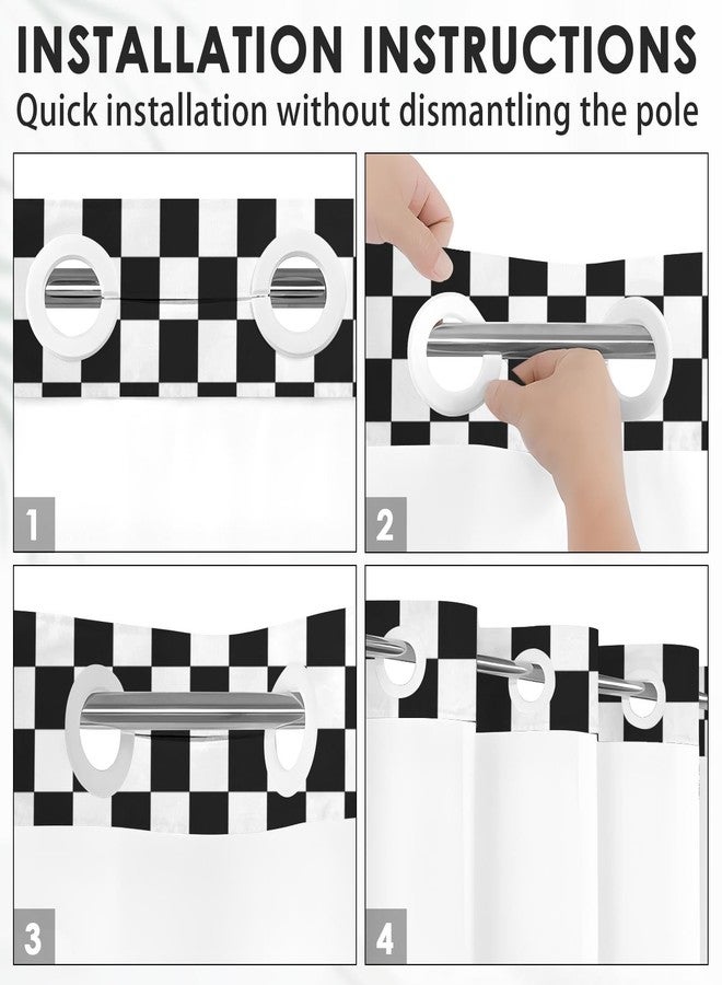 Nesphy No Hook Black Checkered Shower Curtain with Snap in Fabric Liner Set, Checkerboard Aesthetic Double Layers Waterproof Fabric with See Through Top Window Open Grommet Bath Curtain 71x74 Inch - Image 3