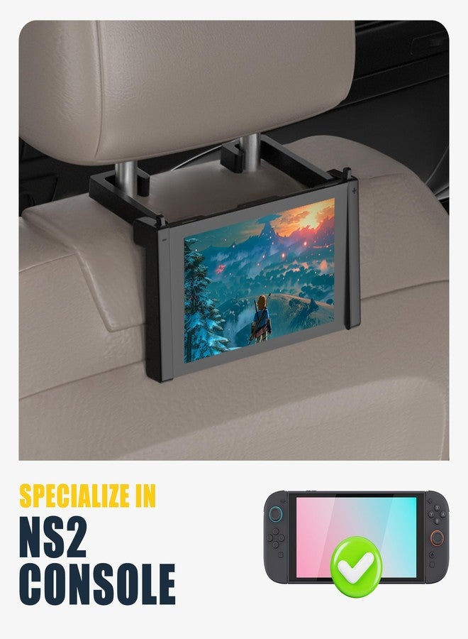 Orzero Adjustable Car Holder Compatible for Switch 2 (2025), Car Headrest Mount Foldable Table Stand Portable Compact Game Console Holder Play Anytime Anywhere - Black - Image 2